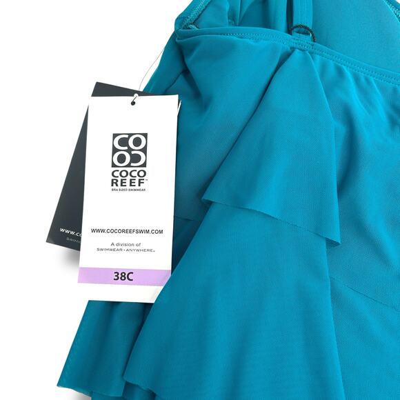 NEW Coco Reef Teal Tankini Top Size 38C Layered Mesh Flowey Loose Swimsuit XL - Picture 10 of 11